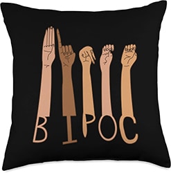 BIPOC T-shirts BIPOC Shirt ASL Black & Indigenous People of Color Diversity Throw Pillow, 18x18, Multicolor