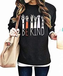 Womens-Be-Kind-Sweatshirt-Funny-Graphic-Tees-Sign-Language-Teacher